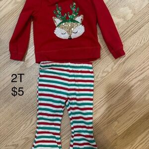 Kids Festive Reindeer Pajama Set - Red and Green